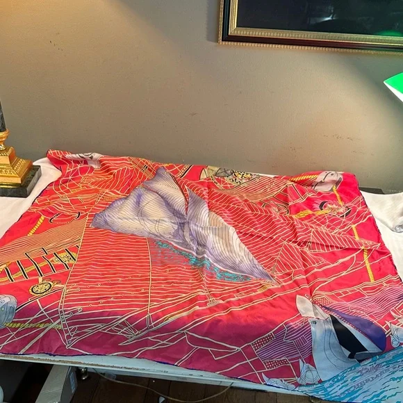 Hermès Paris Red Nautical Silk Scarf - Picture 7 of 11